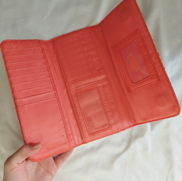Vera Bradley faux leather coral pink stripe wallet - Picture 2 of 5